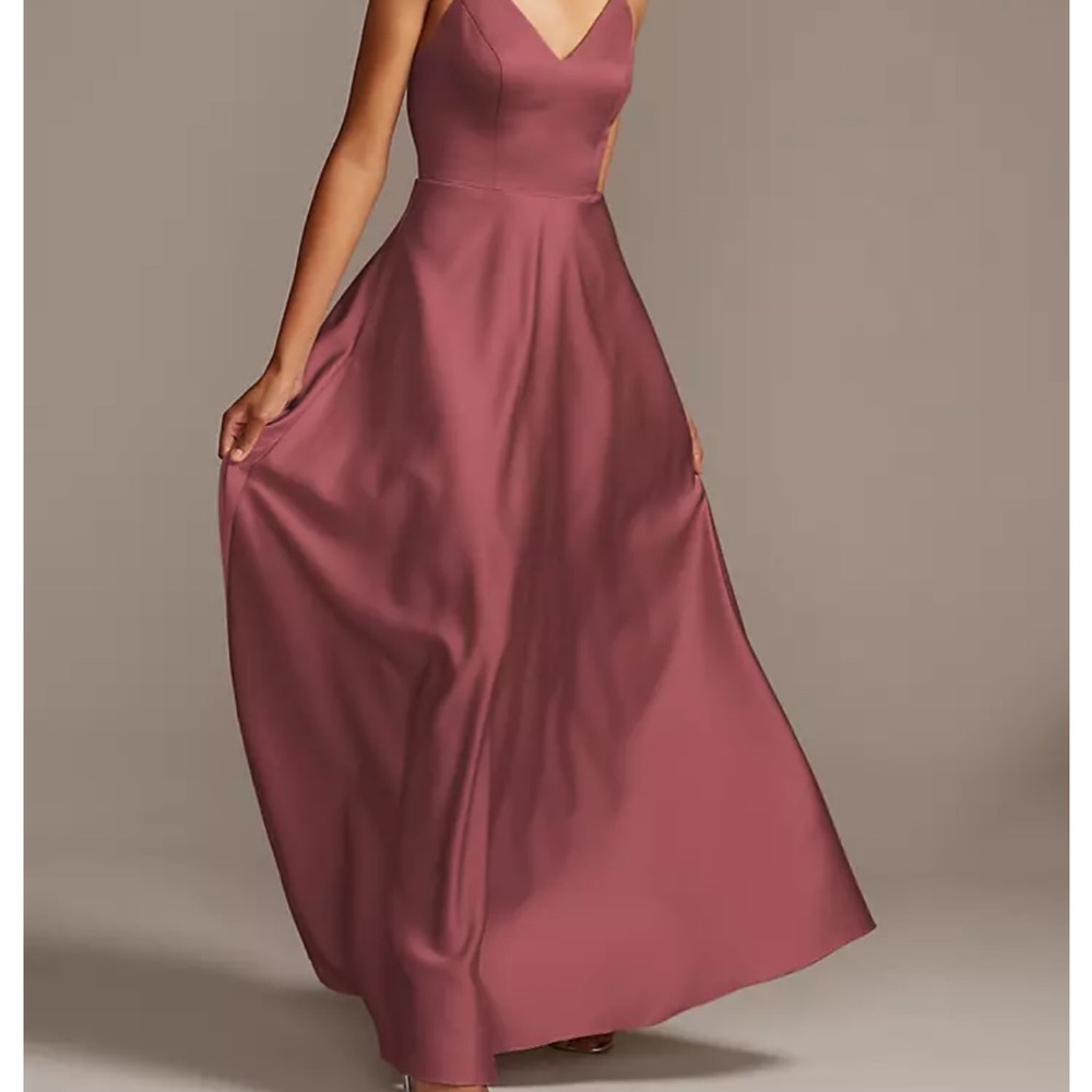 David's Bridal Pink Spaghetti Strap Maxi Gown